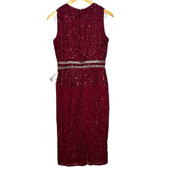 Mac Duggal 10509 Burgundy Sleeveless High Neck Beaded Midi Sheath Dress MOTB 6 - Picture 7 of 13